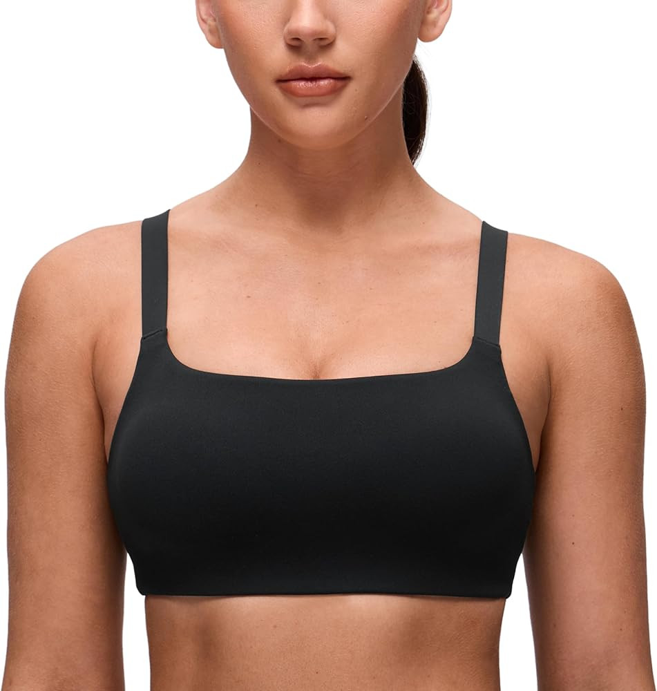 CRZ YOGA Butterluxe Adjustable Wide Strap Sports Bras for Women - Square Back Padded Scoop Neck Y... | Amazon (US)
