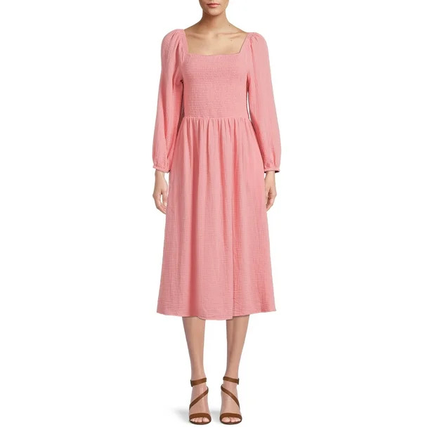 BeachLunchLounge Women's Square Neck Smocked Dress - Walmart.com | Walmart (US)