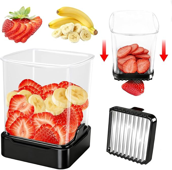Fruit Slicer Cup for Strawberry, Banana, Hard-Boiled Egg - Detachable Cutter with Push Plate - Ra... | Amazon (US)