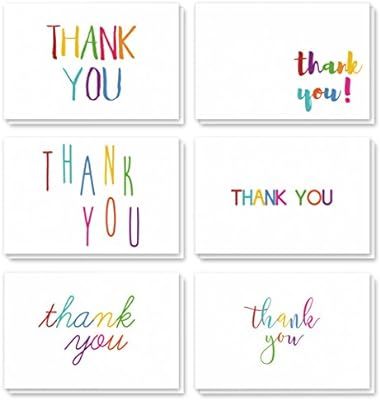 Thank You Cards - 48-Count Thank You Notes, Bulk Thank You Cards Set - Blank on The Inside, 6 Col... | Amazon (US)