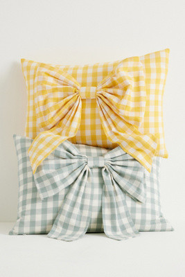 Ana Cotton Gingham Printed Bow Pillow | Anthropologie (US)