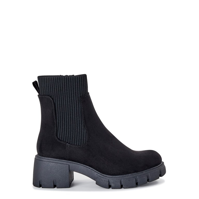 No Boundaries Women's Knit Chelsea Boots, Wide Width Available | Walmart (US)