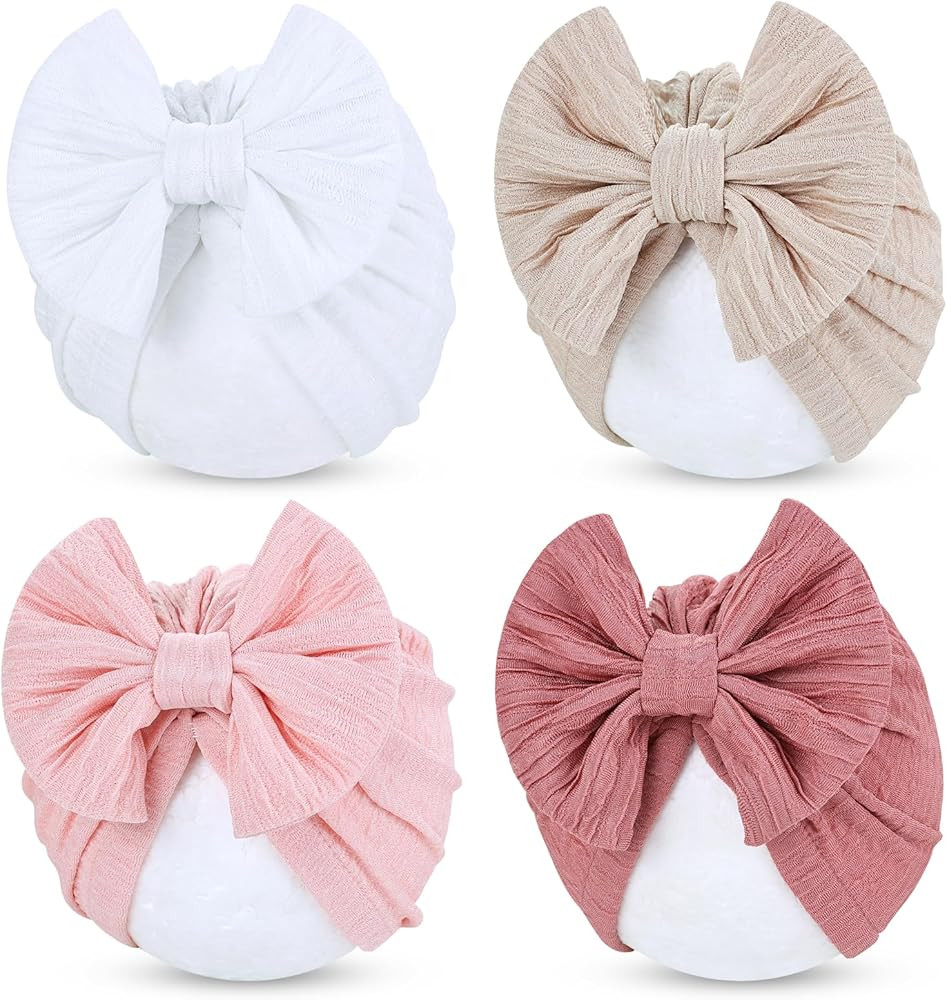 Cinaci 4 Pieces Baby Girls Turban Hats with Bow Newborn Hospital Caps Bonnets Beanies Headwraps f... | Amazon (US)