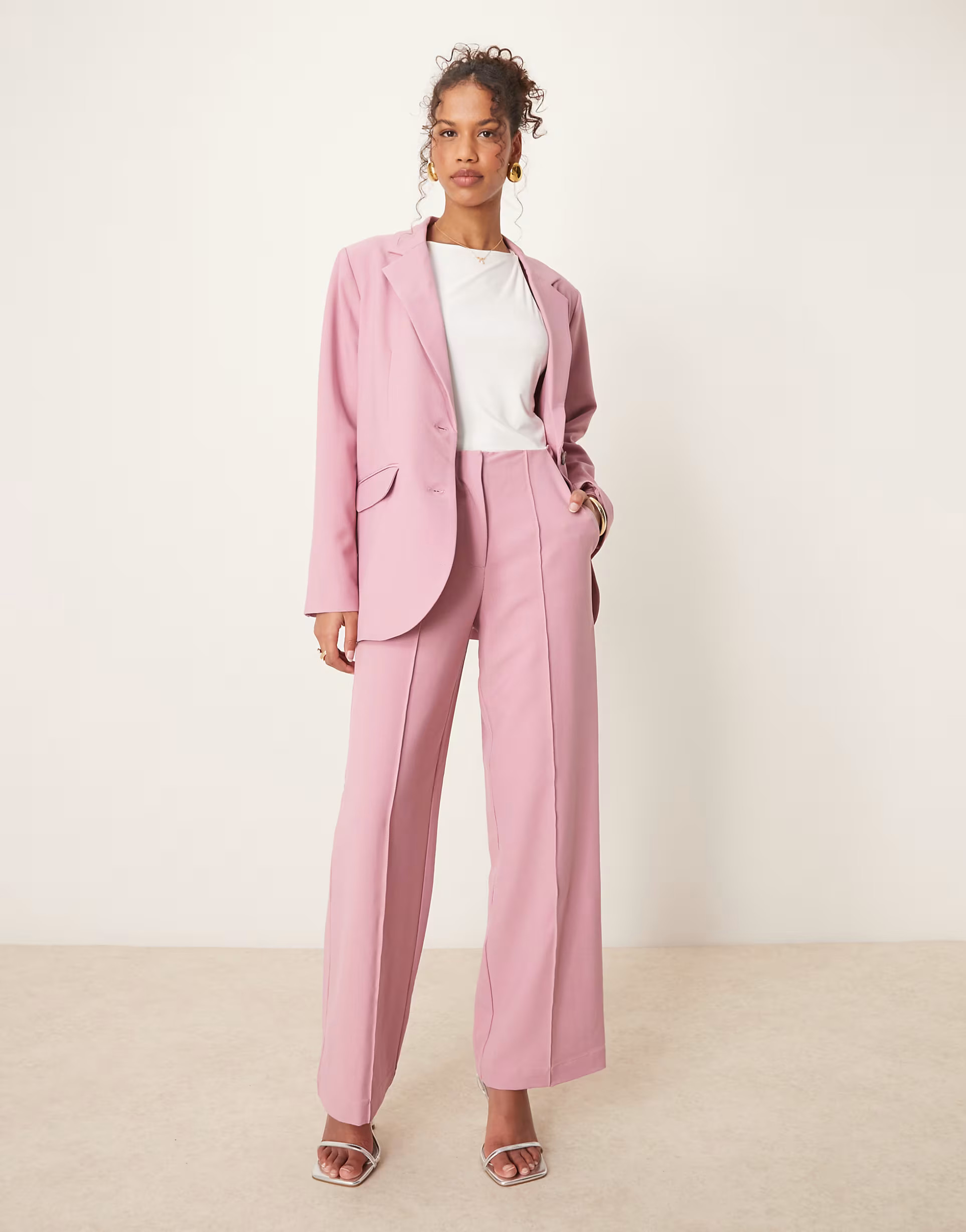 YAS - Elegante broek van co-ord set met hoge taille en wijde pijpen in lila roze | ASOS (Global)
