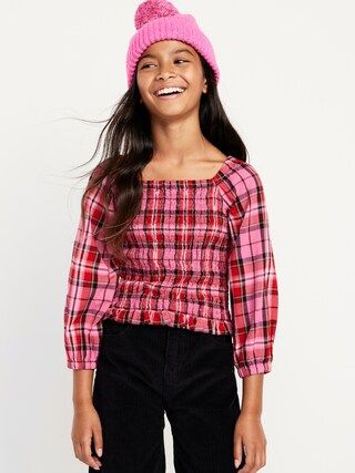 Long-Sleeve Plaid Smocked Top for Girls | Old Navy (US)