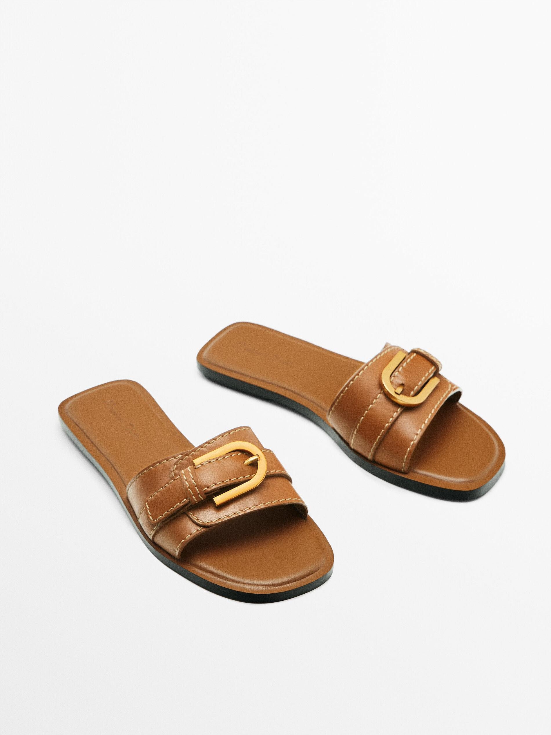FLAT LEATHER SANDALS | Massimo Dutti US