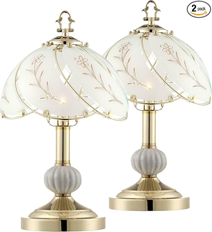 Regency Hill Traditional Glam Luxury Accent Table Lamp 15" High Set of 2 Polished Brass Gold Flow... | Amazon (US)