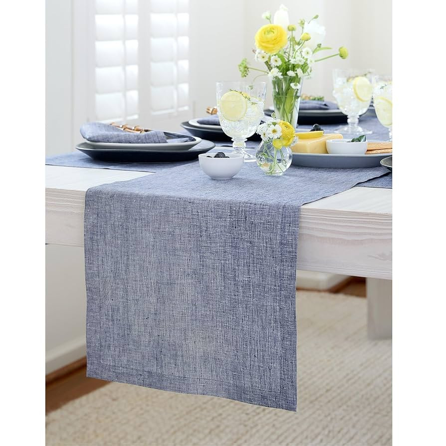 Solino Home Linen Small Table Runner 36 Inches - Athena, 100% Pure Linen Chambray Indigo Table Ru... | Amazon (US)