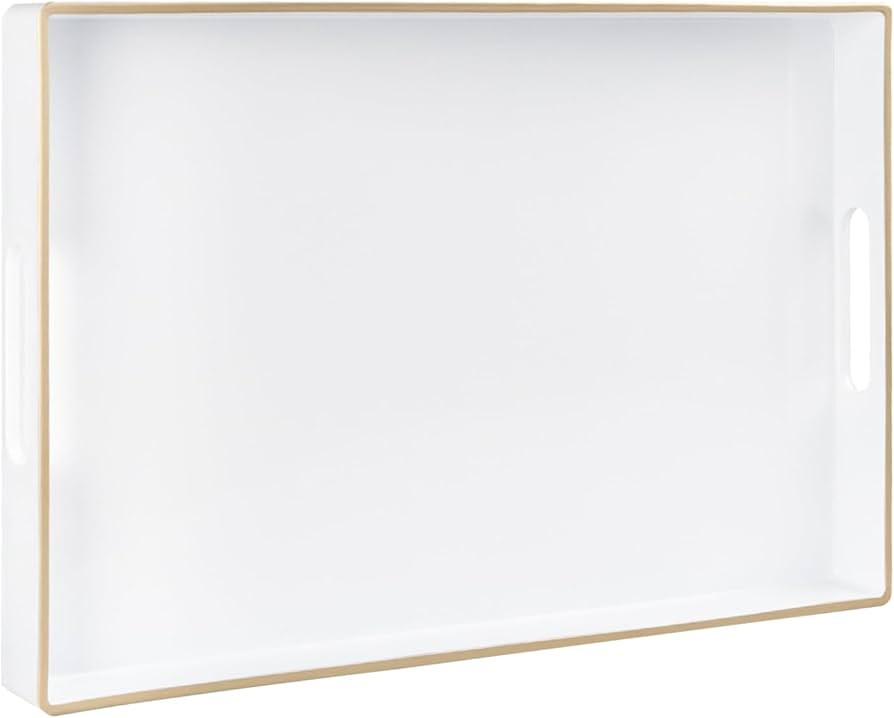 MAONAME White Decorative Tray for Coffee Table, Modern Serving Tray with Handles, Plastic Rectang... | Amazon (US)
