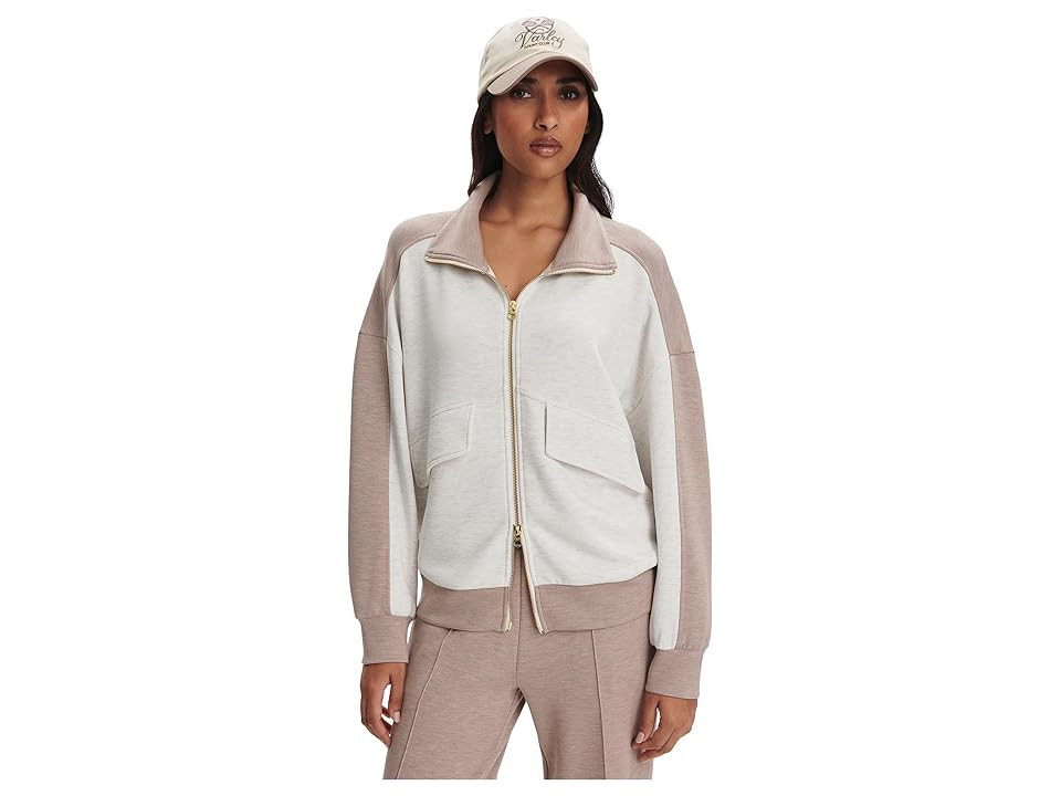 Varley Garcia 2 Tone Zip Through Sweat Women's Sweatshirt Ivory Marl/Taupe Marl : XXS, Elastane/Jersey/Polyester | Zappos