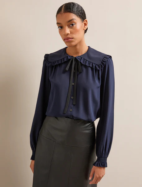Vera Silk Blouse - Navy | Cefinn