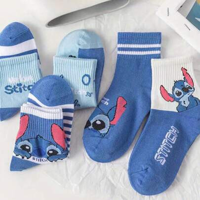 Disney Stitch 5 Pairs Of Disney Cartoon Caracters -Cute "Stitch" Socks Autumn And Winter Unisex Sports Wind Short Tube Everyday Style Stylish Versatil | SHEIN