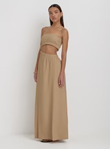 Camel Textured Cut Out Bandeau Maxi Dress- Angie | 4th & Reckless