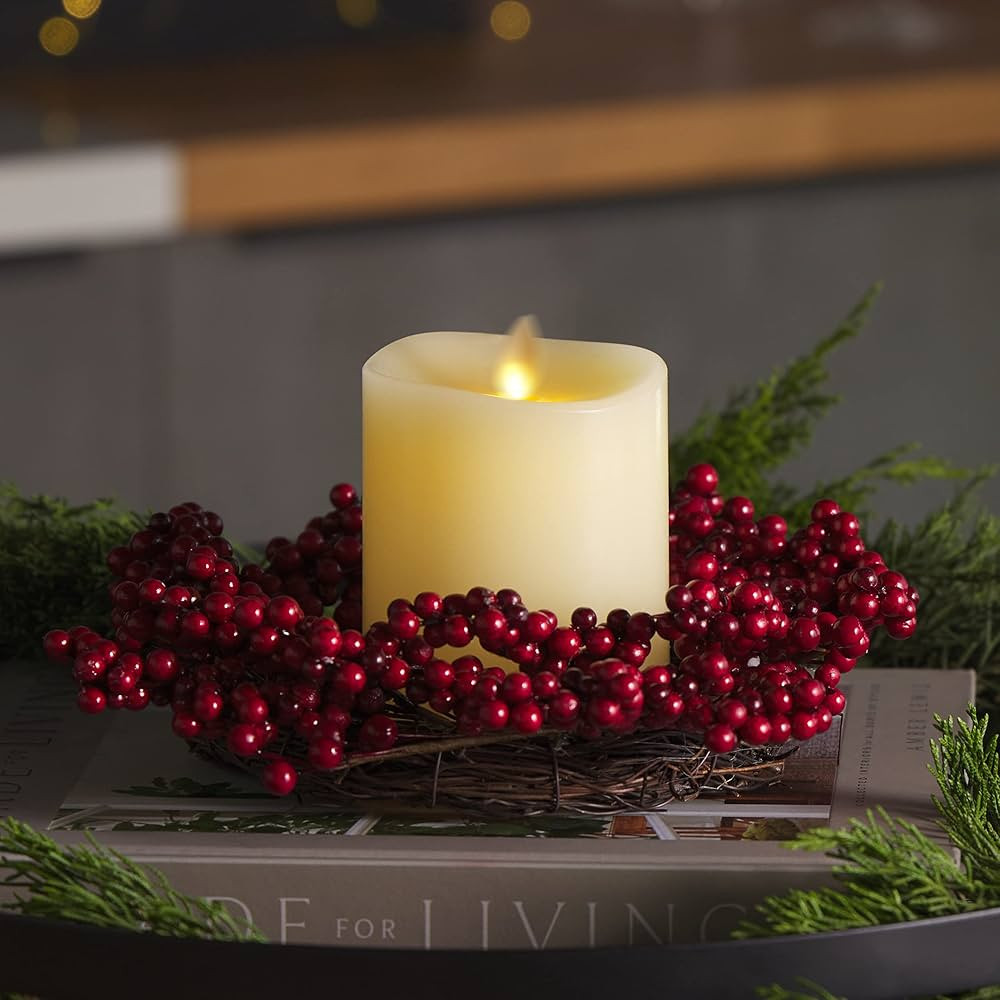 Luminara Red Berries Centerpiece Set with Ivory Flameless LED Candle (3"x4.5") Melt Top Unscented... | Amazon (US)