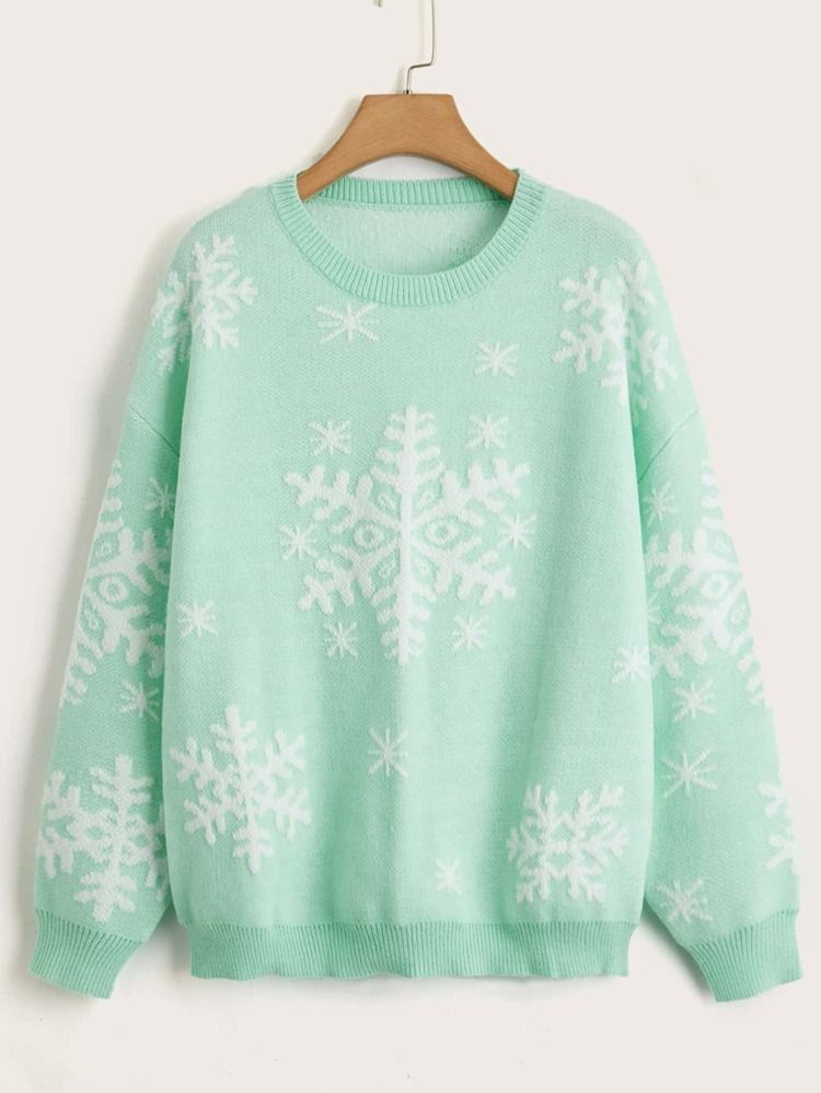 Plus Snowflake Pattern Drop Shoulder Sweater | SHEIN
