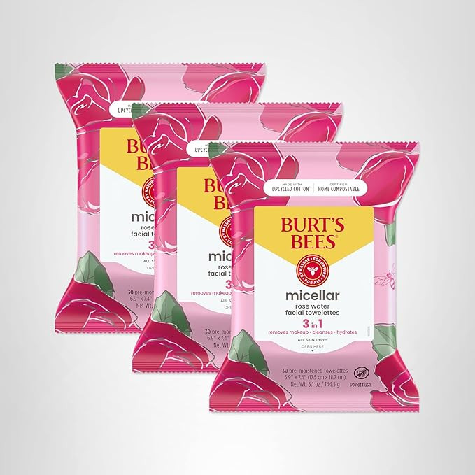 Burt’s Bees Micellar Rose Water Facial Towelettes, 100% Plant Based Cloth; 99% Natural Origin; ... | Amazon (US)