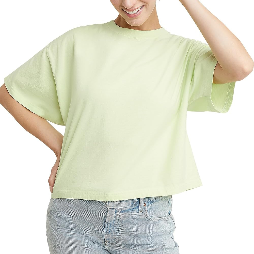 Hanes Originals Garment Washed T-Shirt, Crewneck Crop Tees for Women, Chic Lime at Amazon Women... | Amazon (US)