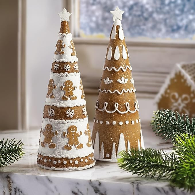 Christmas Decorations Indoor, 2Pcs Gingerbread Epoxy Resin Cone Christmas Trees, Christmas Table ... | Amazon (US)