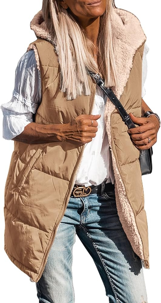 PRETTYGARDEN Womens 2025 Fall Reversible Vests Sleeveless Fleece Jacket Zip Up Hoodie Pockets Lon... | Amazon (US)