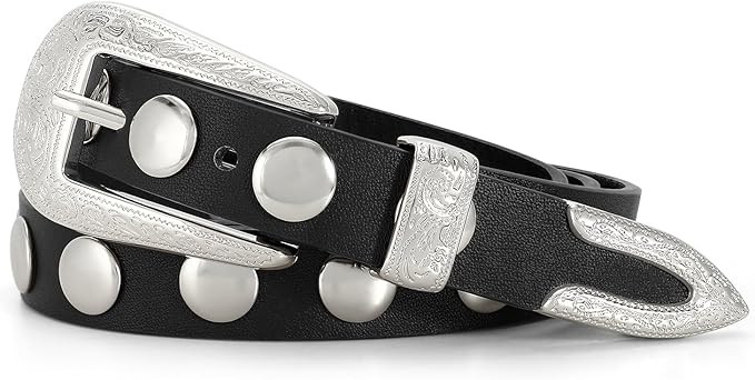 SANSTHS Women Studded Belt for Jeans Fashion Punk Leather Belt Vintage Western Ladies Belts for D... | Amazon (US)
