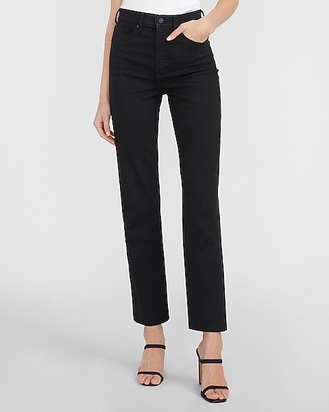 Super High Waisted Black Modern Straight Jeans | Express