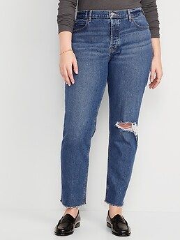 High-Waisted Button-Fly Slouchy Straight Ripped Jeans for Women | Old Navy (US)