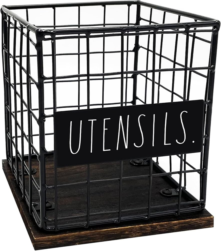 Rae Dunn Utensil Caddy - Silverware Holder, Cutlery Caddy for Fork, Knife and Spoon - Rustic Farm... | Amazon (US)