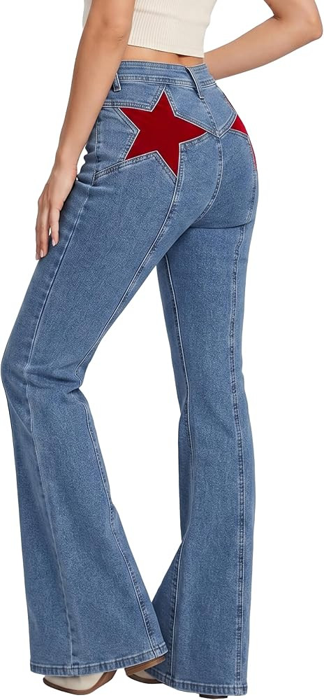 EMMIOL Jeans for Women High Waisted Women's Jeans with Star Patches, Vintage Y2K Denim Pants,Flar... | Amazon (US)