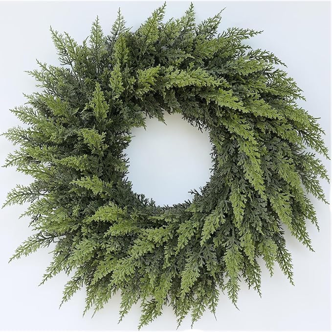 24" Real Touch Cedar Wreath for Front Door, Artificial Christmas Wreaths Faux Cedar Green Fake Pi... | Amazon (US)