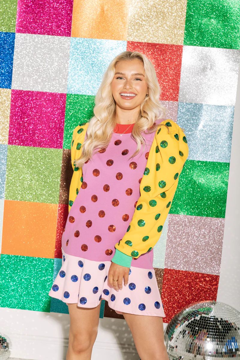 Colorblock Polka Dot Poof Sleeve Dress | Queen of Sparkles