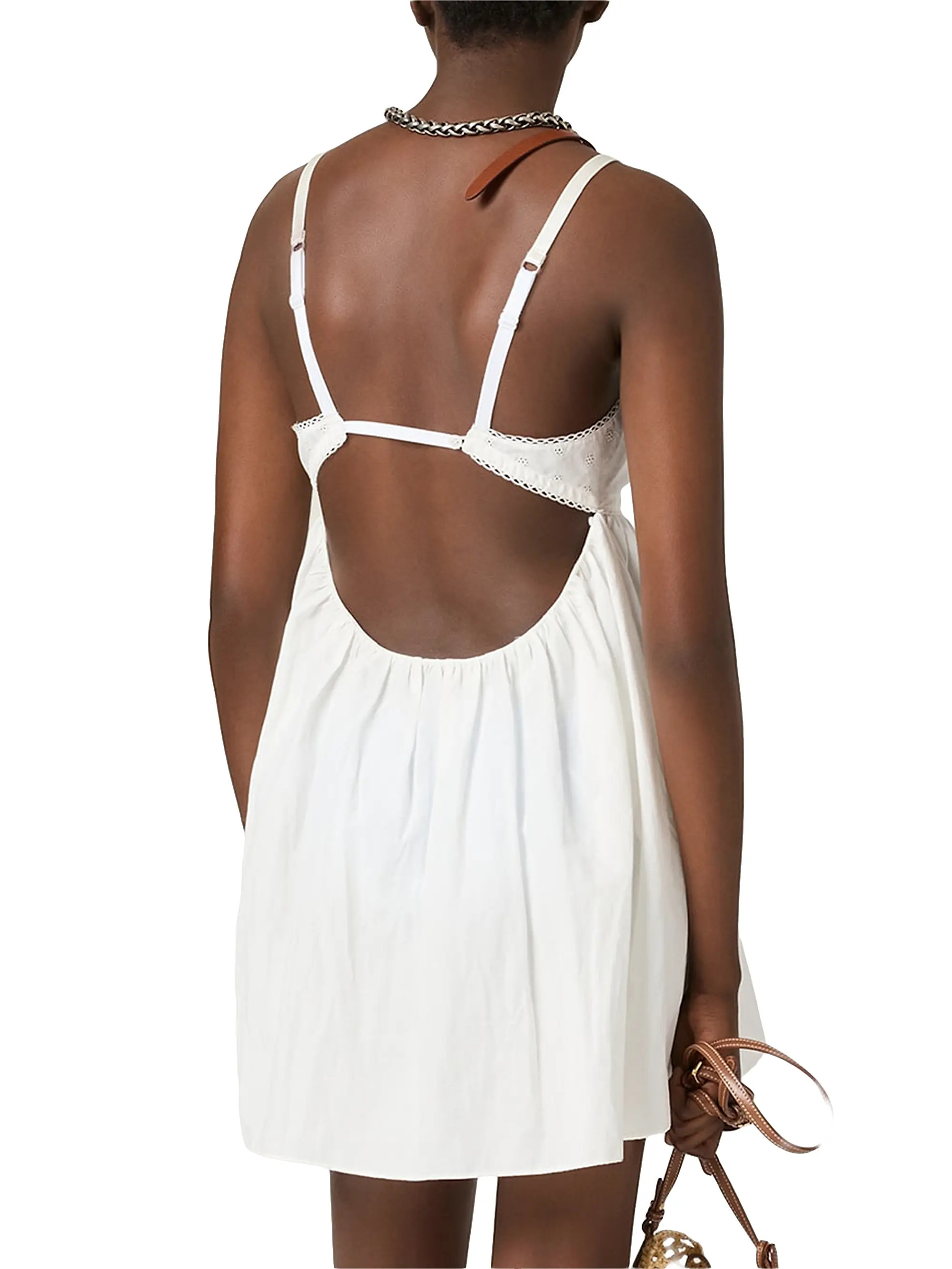 Miu Miu Slubbed Poplin and Eyelet Lace Mini-Dress | Saks Fifth Avenue | Saks Fifth Avenue