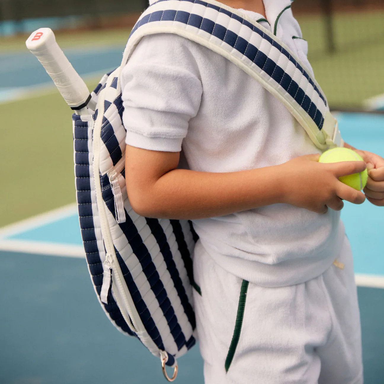 navy cabana stripe tennis bag | minnow