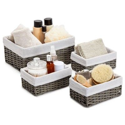 Farmlyn Creek 4 Pack Rectangular Wicker Storage Baskets with Liners - Small Decorative Bins for O... | Target