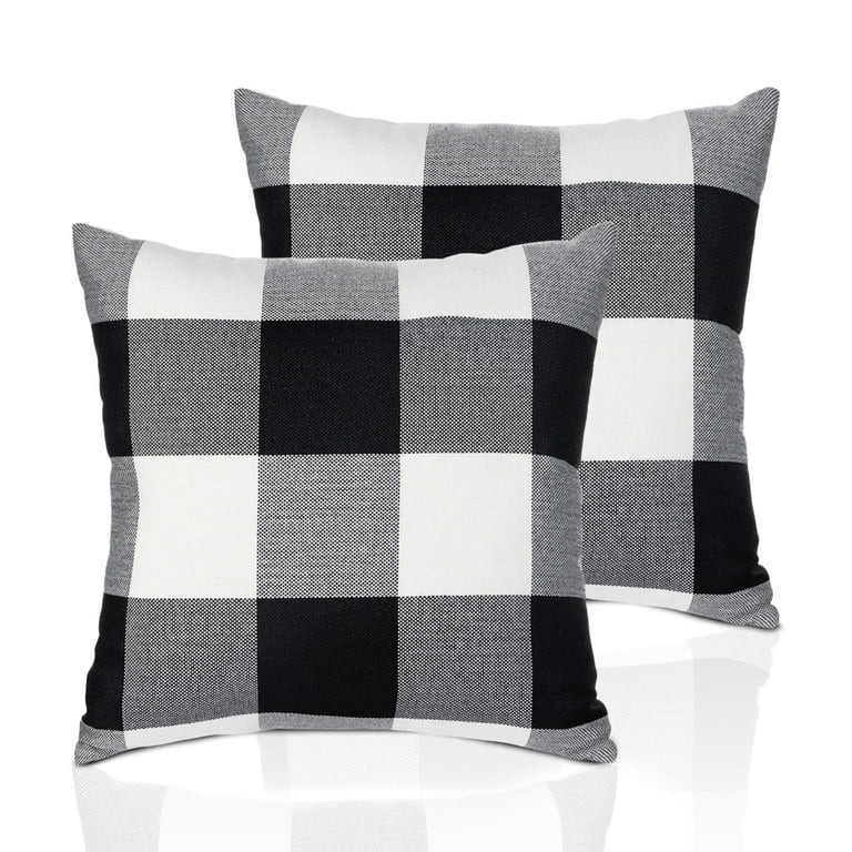 Set of 2 Farmhouse Buffalo Check Plaid Throw Pillow Covers Cushion Case Linen for Fall Home Decor... | Walmart (US)