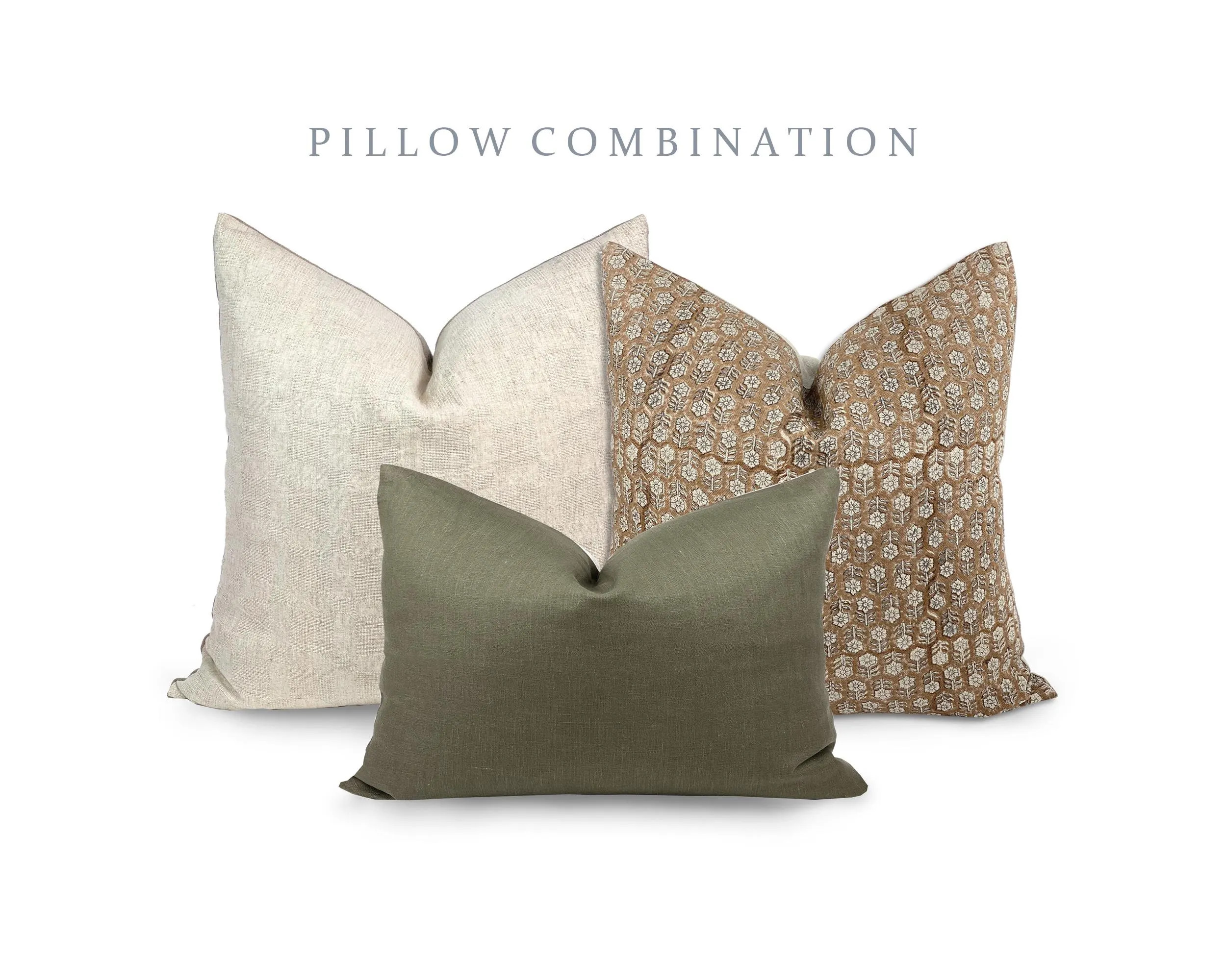 PILLOW COMBO | Warm Neutrals, Beige Woven Pillow, Camel Floral Pillow, Green Pillow, Pillow Combination, Sofa Pillow Set, Fall Pillow Combo | Etsy (Global)