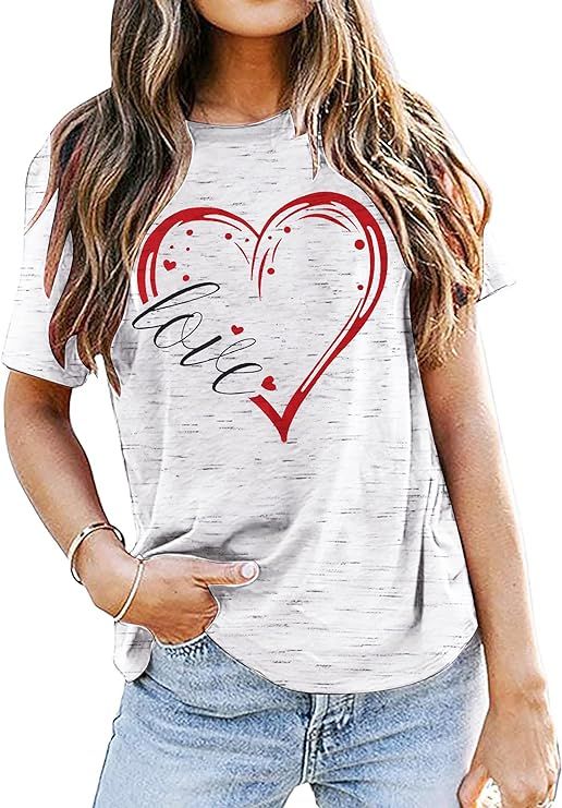 Valentines Day Heart Shirt for Women Cute Love Letter Print Graphic Tees Lover Gift Short Sleeve ... | Amazon (US)