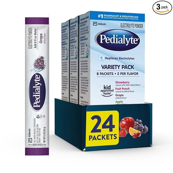 Pedialyte Electrolyte Powder Packets, Variety Pack, Hydration Drink, 8 Count (Pack of 3) Single-S... | Amazon (US)