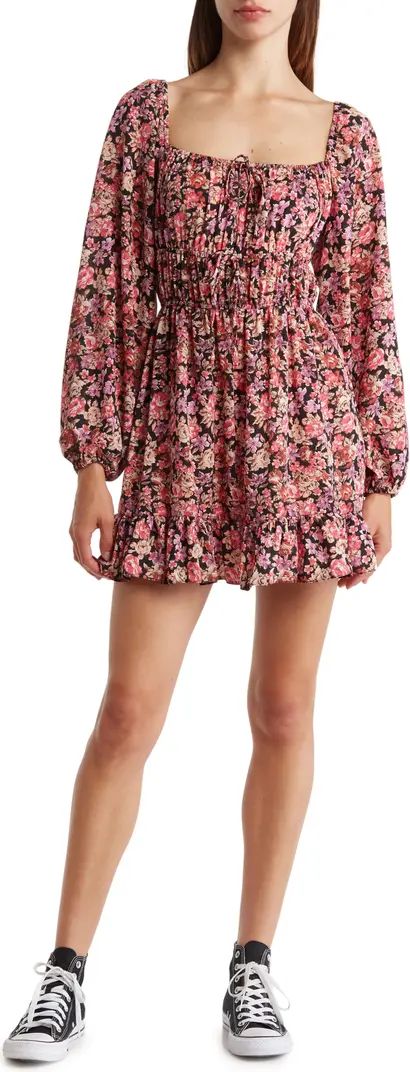 Floral Long Sleeve Tie Minidress | Nordstrom Rack