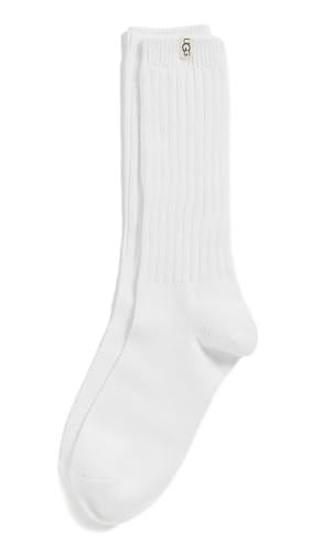 UGG Women's Rib Knit Slouchy Crew Socks, White, O/S | Amazon (US)