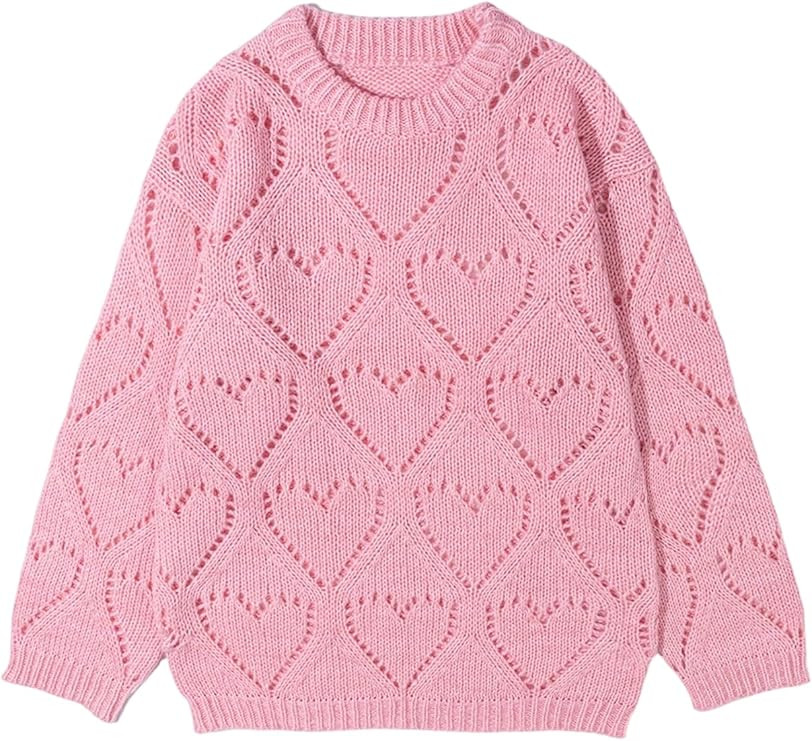 Floerns Women's Heart Hollow Out Fall Sweater Crewneck Trendy Winter Knit Pullover Tops | Amazon (US)