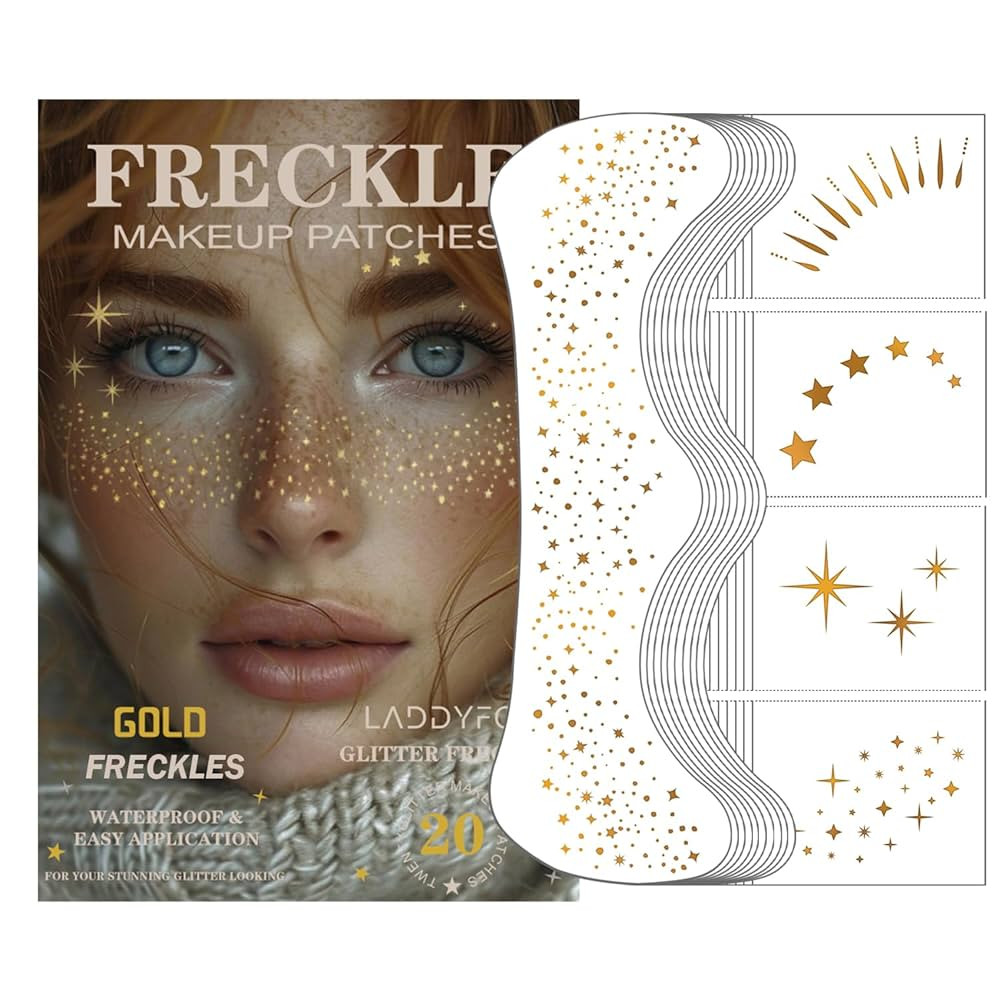 20 Pcs Gold Face Makeup Patches, Glitter Freckles Face Tattoo, Glitter Freckles, Sparkle Makeup P... | Amazon (US)