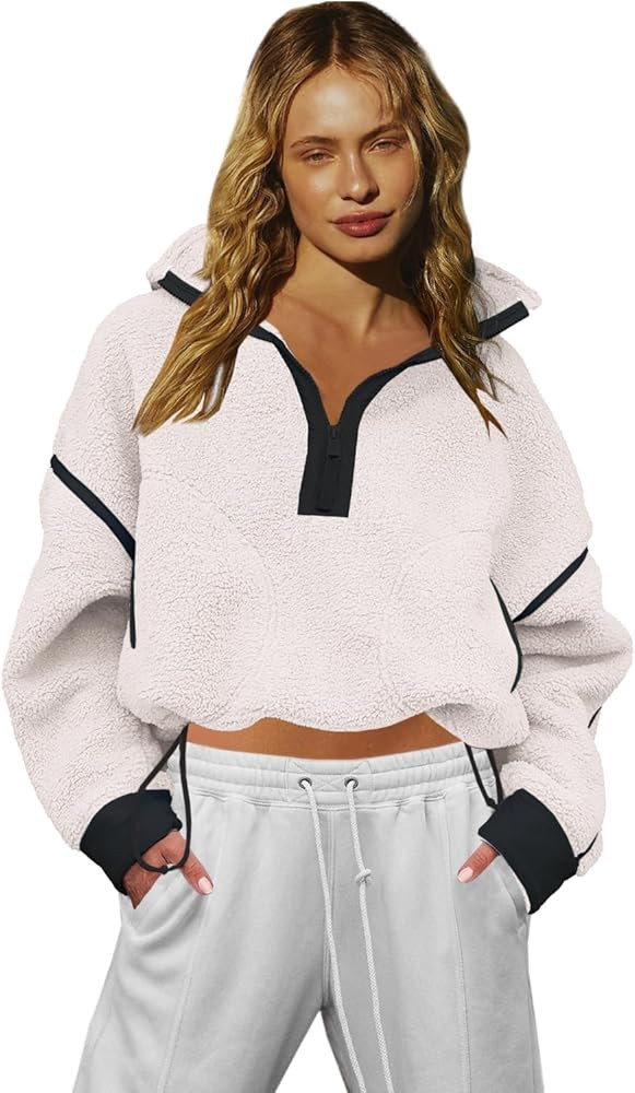 LAMISSCHE Half Zip Sweatshirt Women Oversized Sherpa Jacket V Neck Fleece Pullover Hoodie with Po... | Amazon (US)
