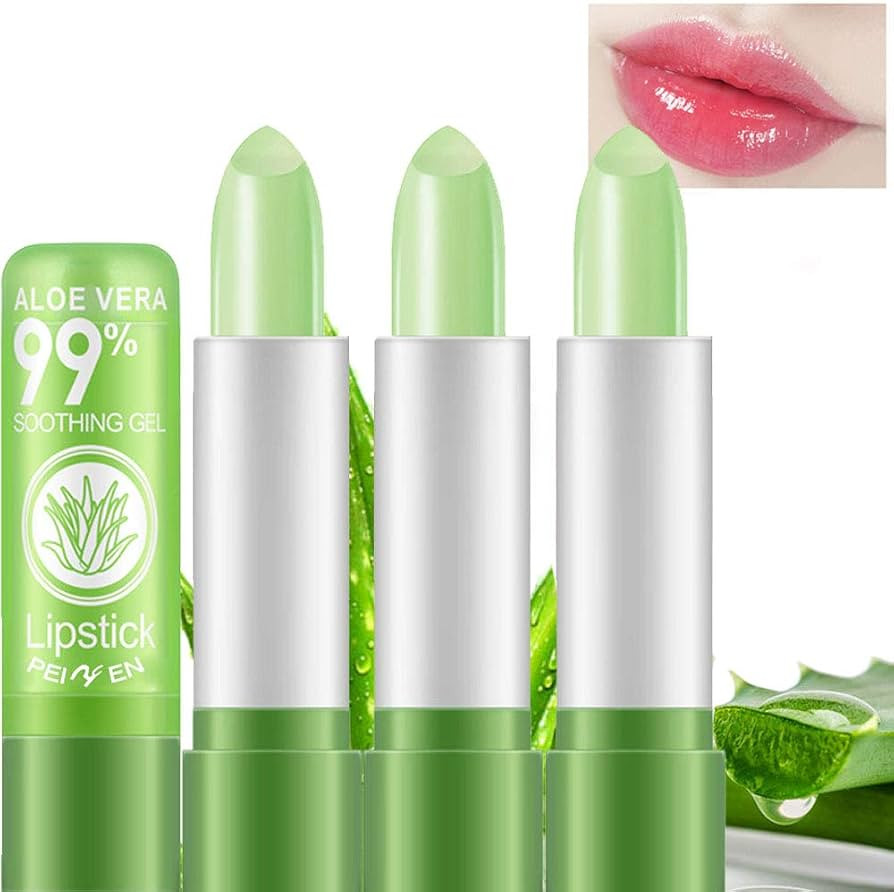 3 Pack Aloe Vera Lipstick, LemonSac Long Lasting Nutritious Lip Balm Lips Moisturizer Magic Tempe... | Amazon (US)
