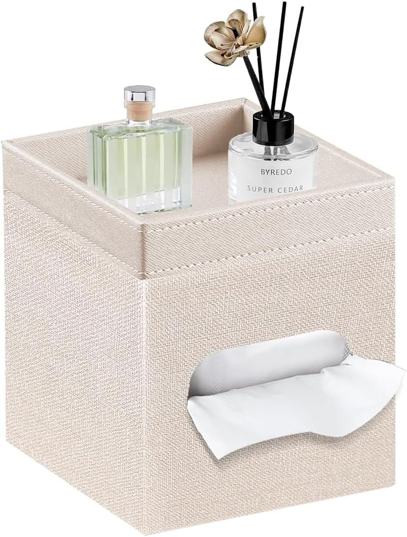 PU Leather Square Tissue Box Cover with Storage Tray,Modern Decorative Tissue Holder for Bathroom... | Amazon (US)