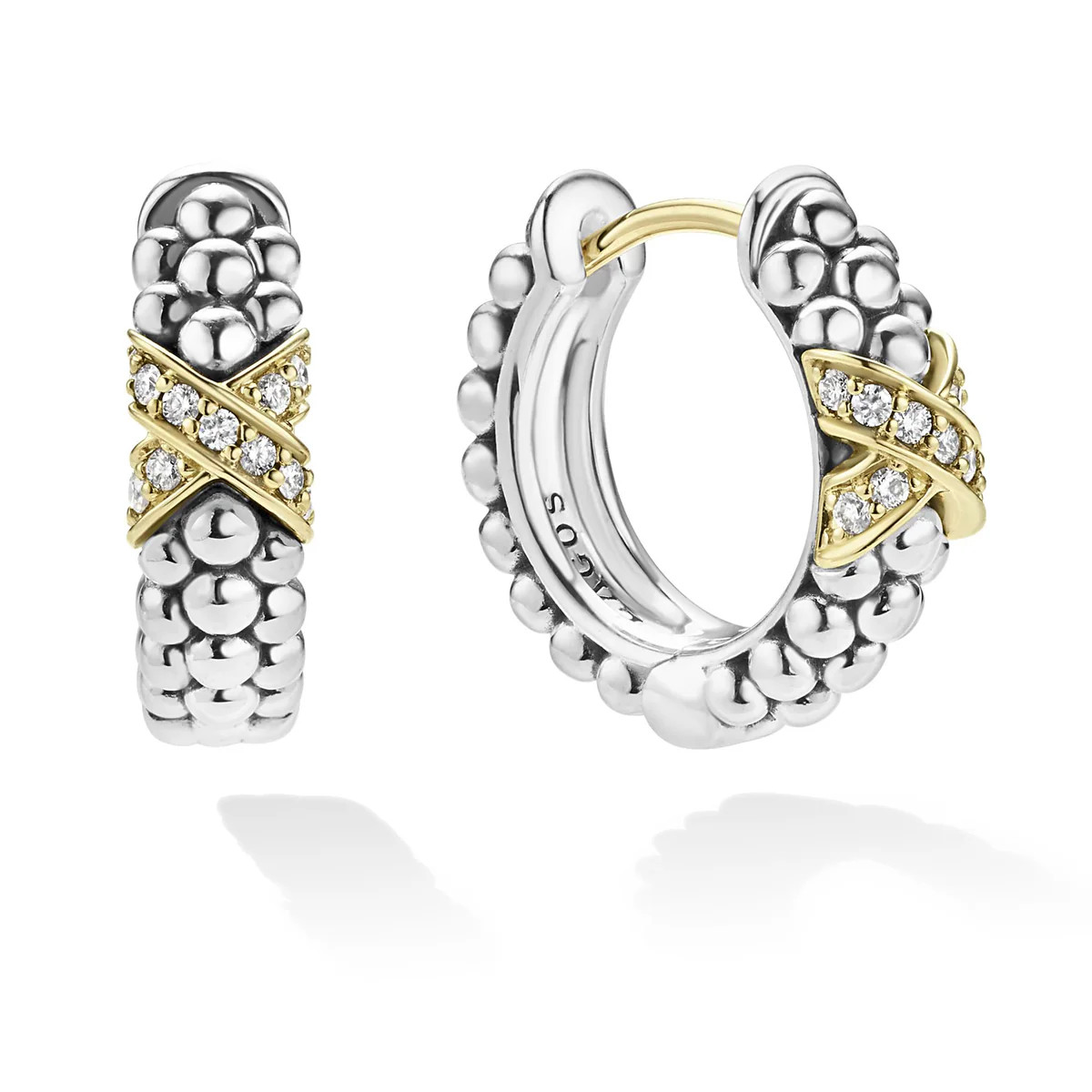 Two-Tone Diamond Huggie Earrings | LAGOS