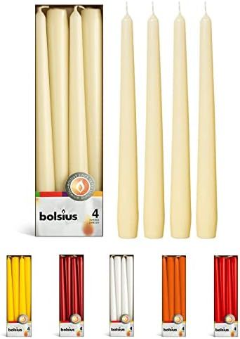 Amazon.com: BOLSIUS Ivory Taper Candles - 4 Pack Unscented 10 Inch Dinner Candle Set - 8 Hours Bu... | Amazon (US)