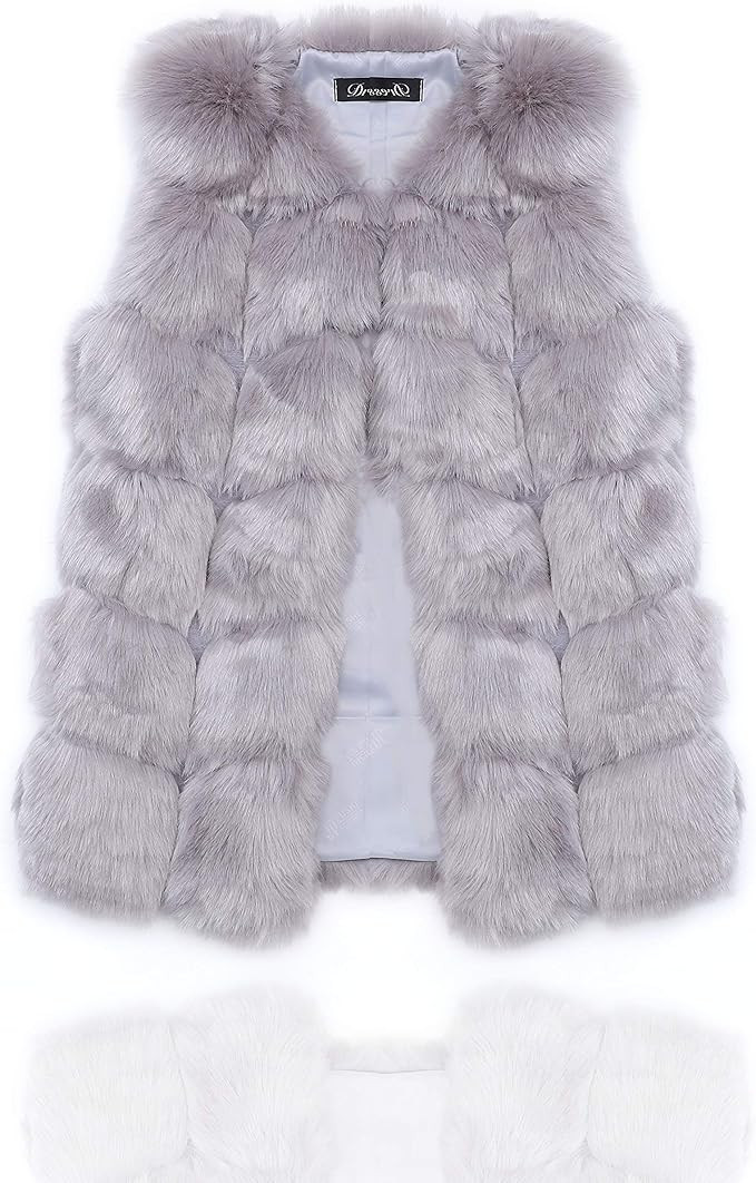 Edary Women Faux Fur Vest Black Vintage Warm Waistcoat Sleeveless Jacket | Amazon (US)