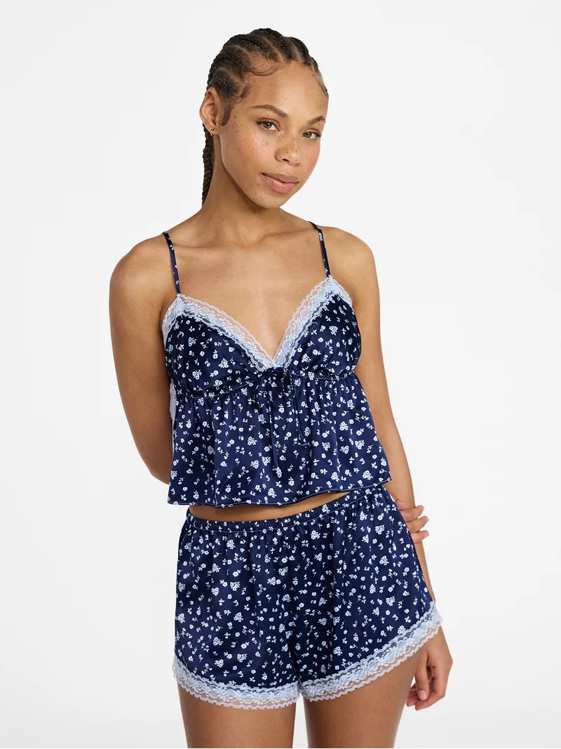 No Boundaries Satin Cami and Shorts Sleep Set, 2-Piece, Women's XS-XXL | Walmart (US)