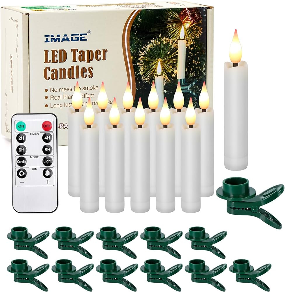 12Pcs LED Taper Candles Light Set Flameless 3D Wick Ivory Candles with Clip-on Christmas Tree Des... | Amazon (US)