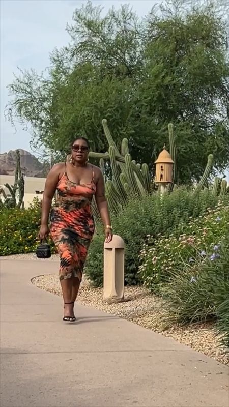 Trying to keep cool in these Arizona Streets with my tye dye bodycon dress and strappy sandals and black owned designer earrings 

#LTKcurves #LTKunder100 #LTKunder50